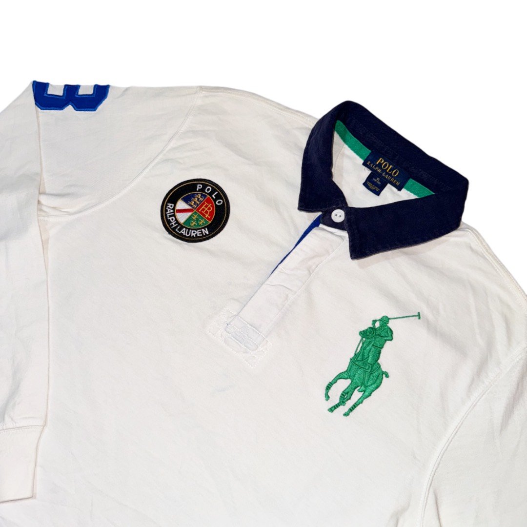 Polo Longsleeve Ralph Lauren Big Pony Cookie Patch white green