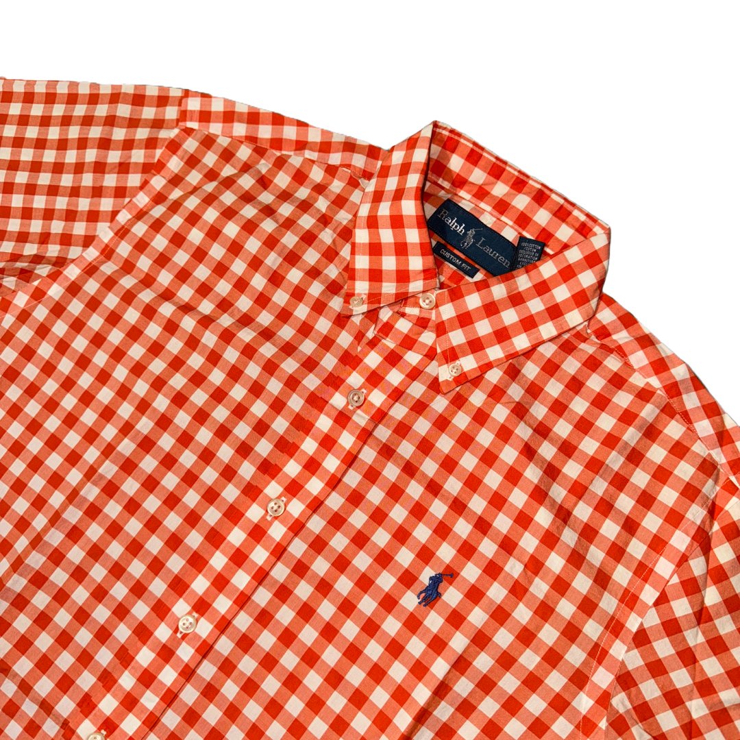 Short Sleeved Shirt Polo Ralph Lauren Pony Orange White