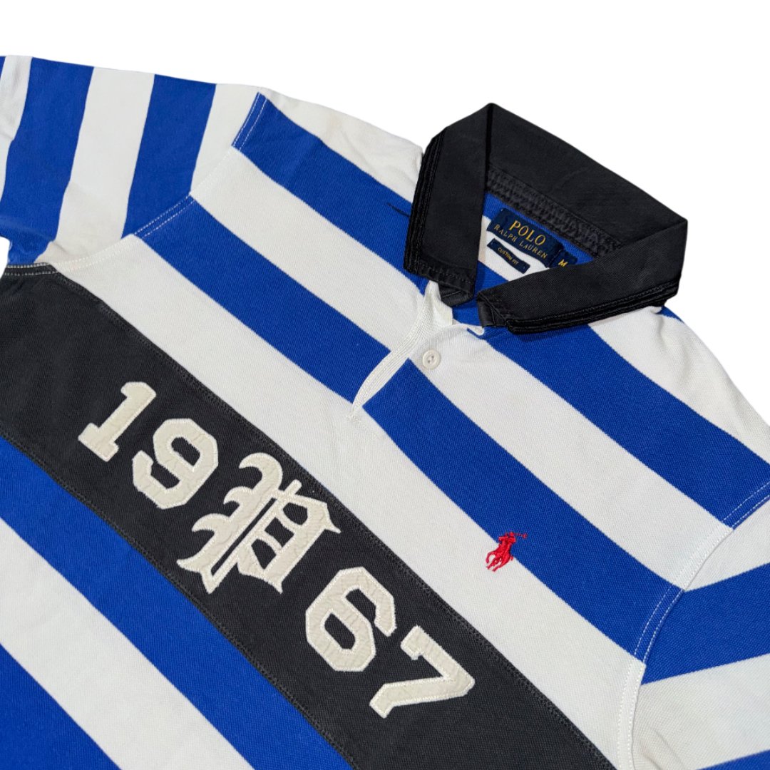 Polo Ralph Lauren 1967 P Gothic Logo Stripes Blue White