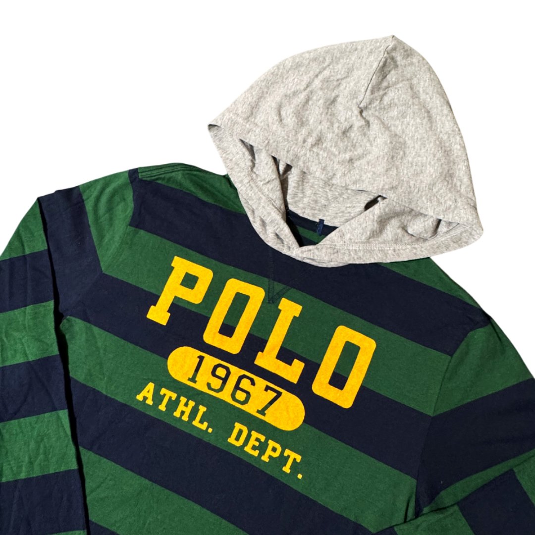 Hoodie Polo Ralph Lauren Spellout Logo Stripes Green Blue