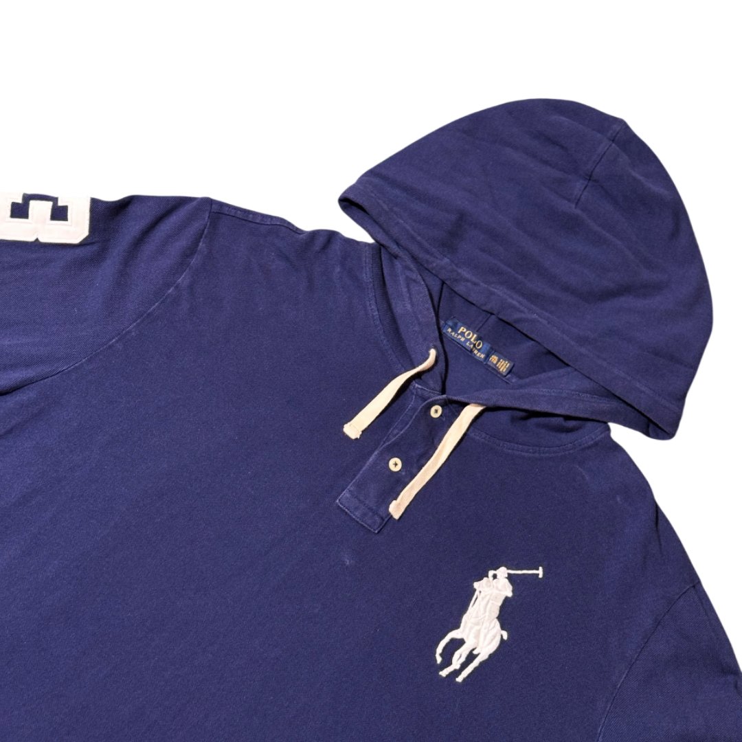 Hoodie Longsleeve Polo Ralph Lauren Big Pony Navy Blue White